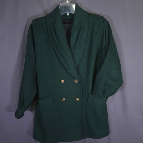 Vintage Elegance Couture Wool‎ Coat Green Size Large Made In The USA Heavy - Picture 1 of 7